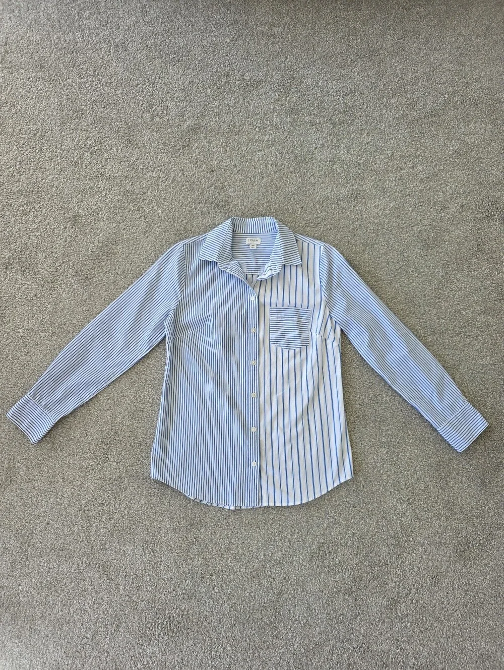 J. Crew Women's Blue and White Striped Button-Down Shirt